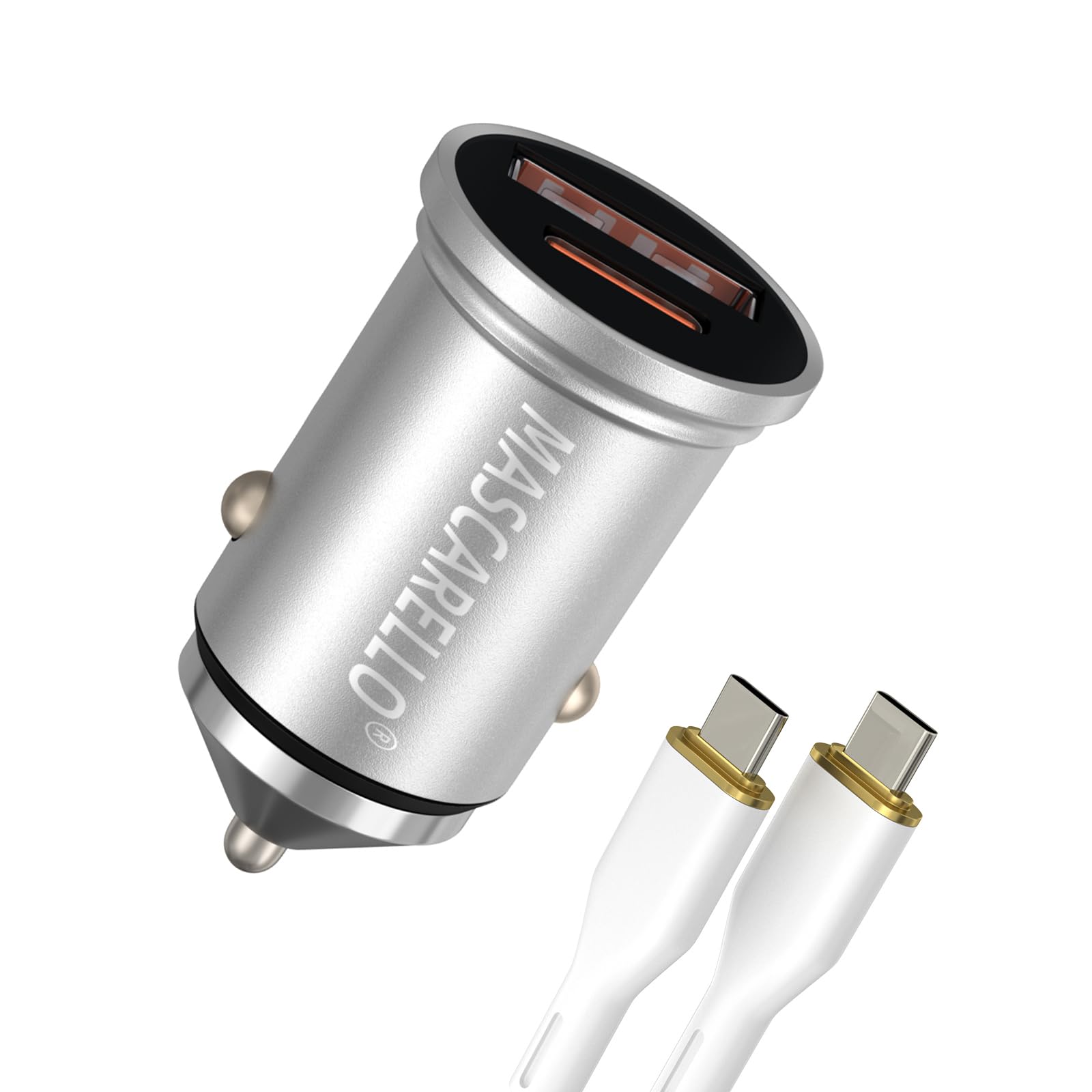 USB C Car Charger Adapter Fast Charging 38W (PD18W/QC20W) Dual Port Cigarette Lighter Compatible with iPhone Series; iPad; Samsung Series (sliver)