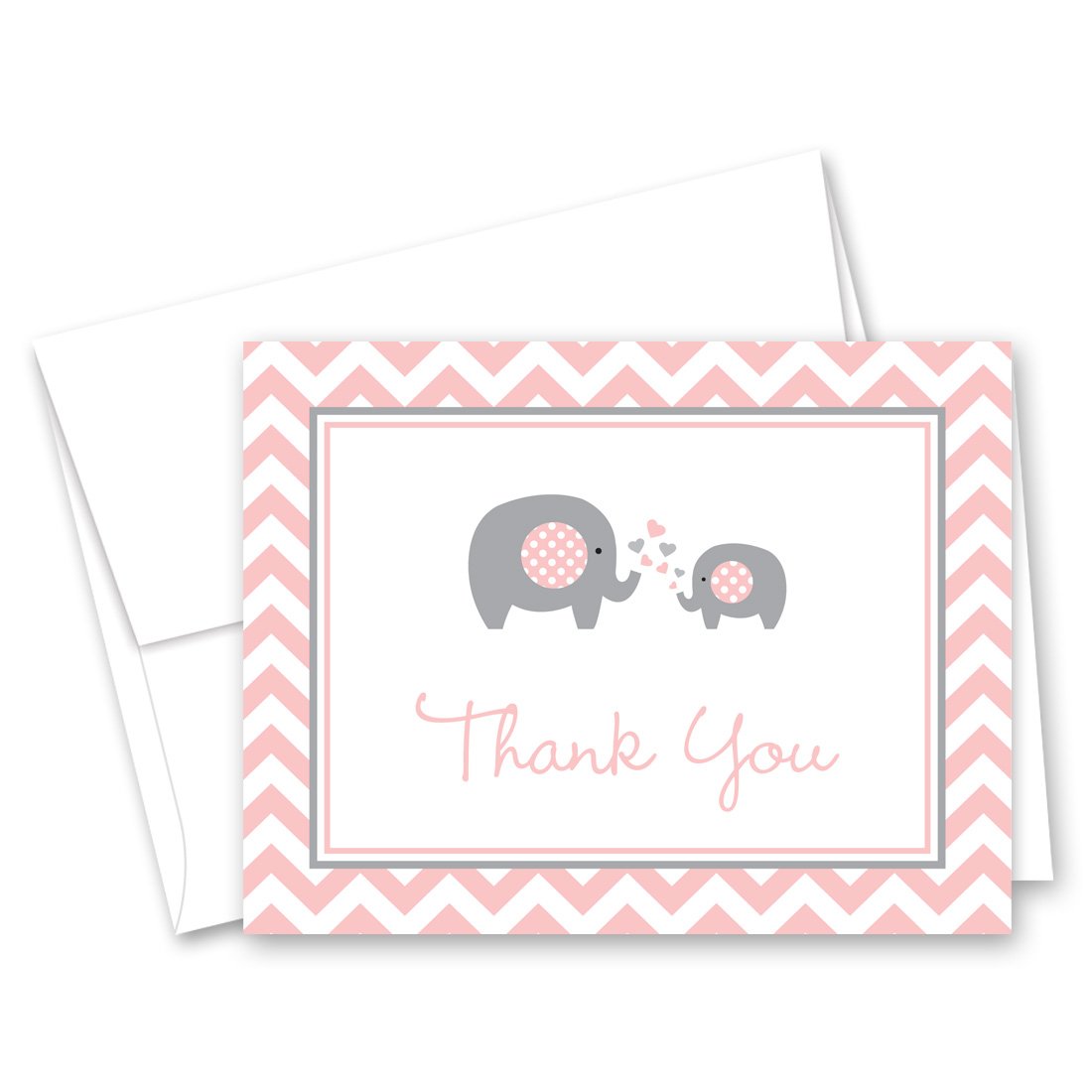 MyExpression.com 50 Cnt Pink Grey Chevron Elephant Baby Thank You Cards