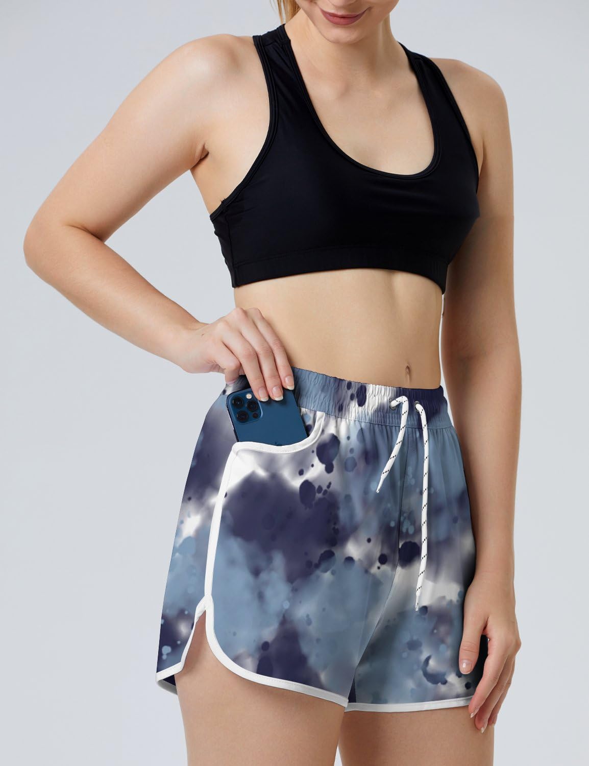 AYUNIX Women's Running Shorts with Pockets Quick Dry Performance Shorts for Women Tie Dye Athletic Workout Gym Shorts