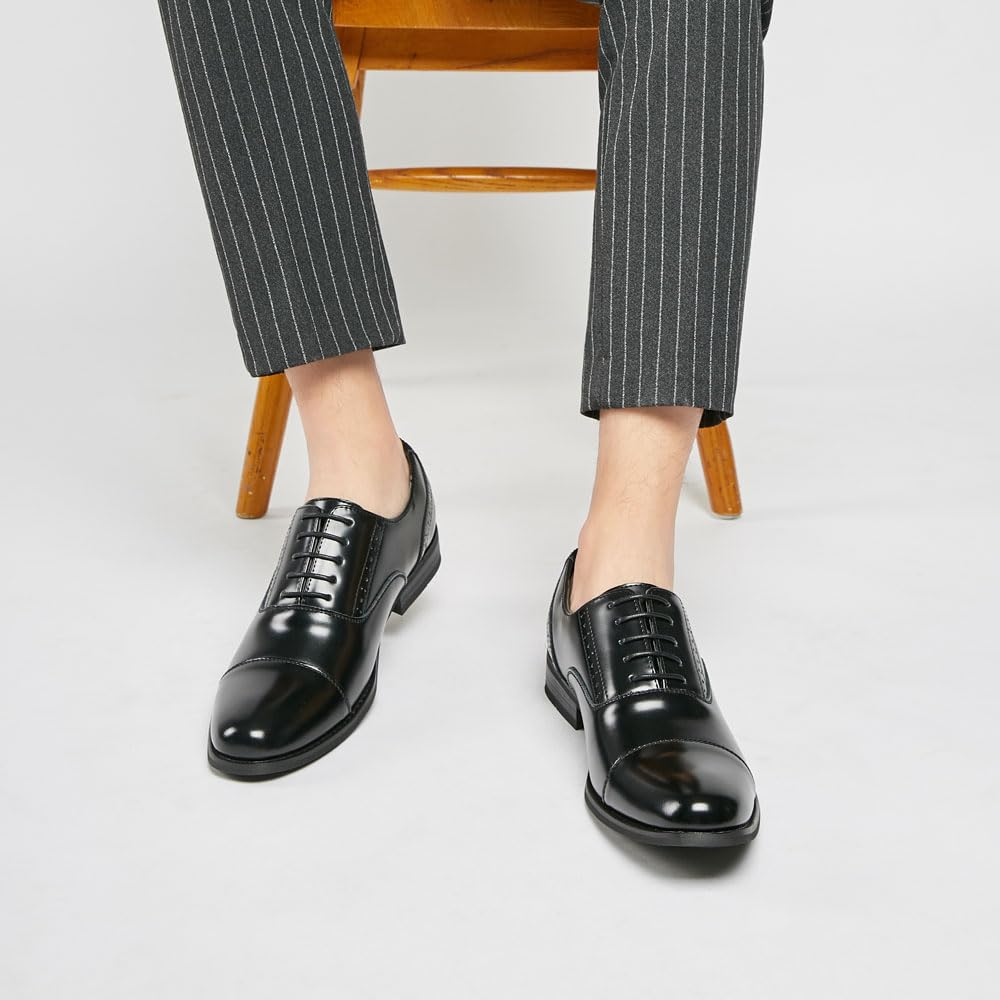 Męskie skórzane buty z brogsem biznesowe Oxford formalne buty biurowe na imprezę na co dzień