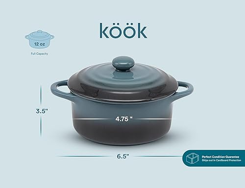 Miniatura 7 de Kook Juego de Mini Cocotte Cerámica, Cazuelas Pequeñas con Tapa y Asas, Ramekins de Horneado Individuales, Apto para Horno, Microondas y