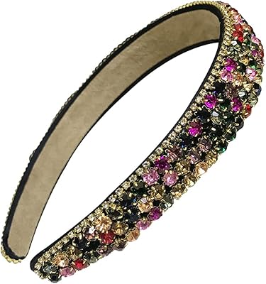 minkissy Bridal Jewelry Padded Rhinestone Headband Baroque Crystal Hair Hoop Wide Diamond Headwear for Women Girls Hair Accessory (Mixed Color) Makeup Headband