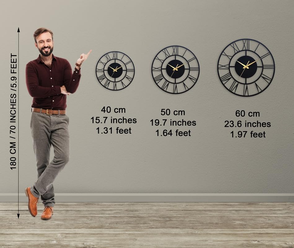 Image of PRAMUKH FASHION Wall Clock Stylish Metal Analog Wall Clock for Living Room, Bedroom, Office, Kitchen, Home and Hall | Antique Fancy Big Size Modern Wall Watch (ST-4 Black, 24 INCH)