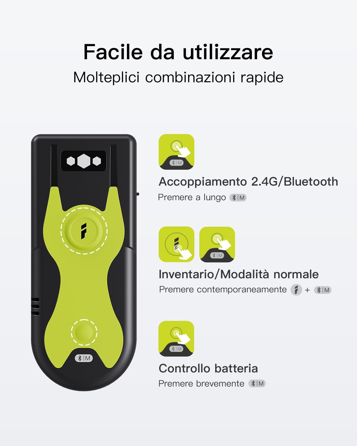 Inateck Lettore Codice a Barre Bluetooth 2D/1D, con Adattatore USB da 2,4 GHz, scansione dello Schermo, comandi di Scelta Rapida esclusivi, BCST-42