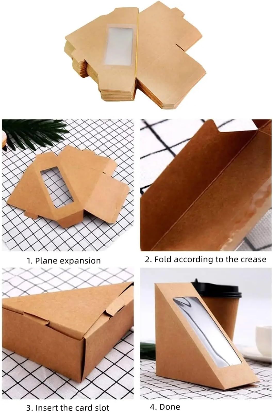 Caja Para Tartas Cajas individuales de papel kraft for sándwiches con ventana, ideales for embutidos y sushi en panaderías, rebanadas pastel o restaurantes(Color 4,100pcs)