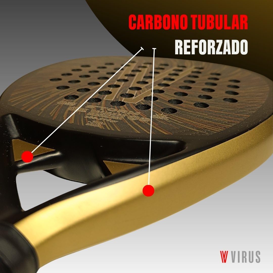 VIRUS Storm | Pala de Pádel Carbono 3K | Control y Potencia | Nivel Intermedio-Avanzado | Punto Dulce Ampliado | Funda Térmica