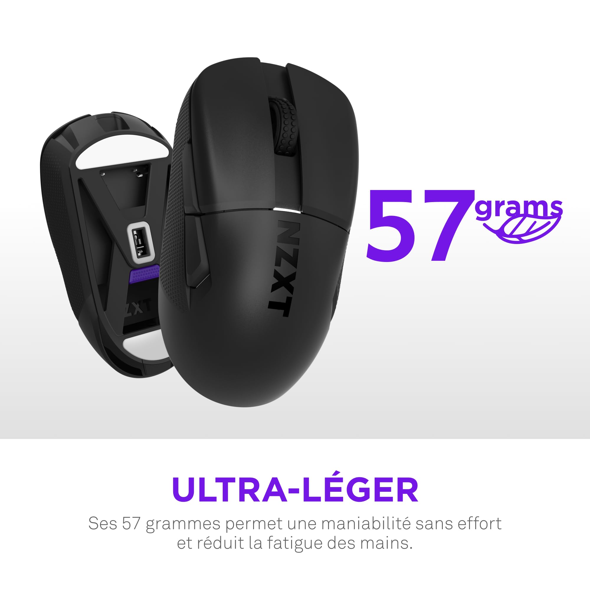 NZXT Lift Elite Souris de Jeu sans Fil – Ultralégère 57 g – Taux d'interrogation de 4K/8K, commutateurs optiques, capteur Optique de 26K DPI – Longue durée de Vie de la Batterie – Noir