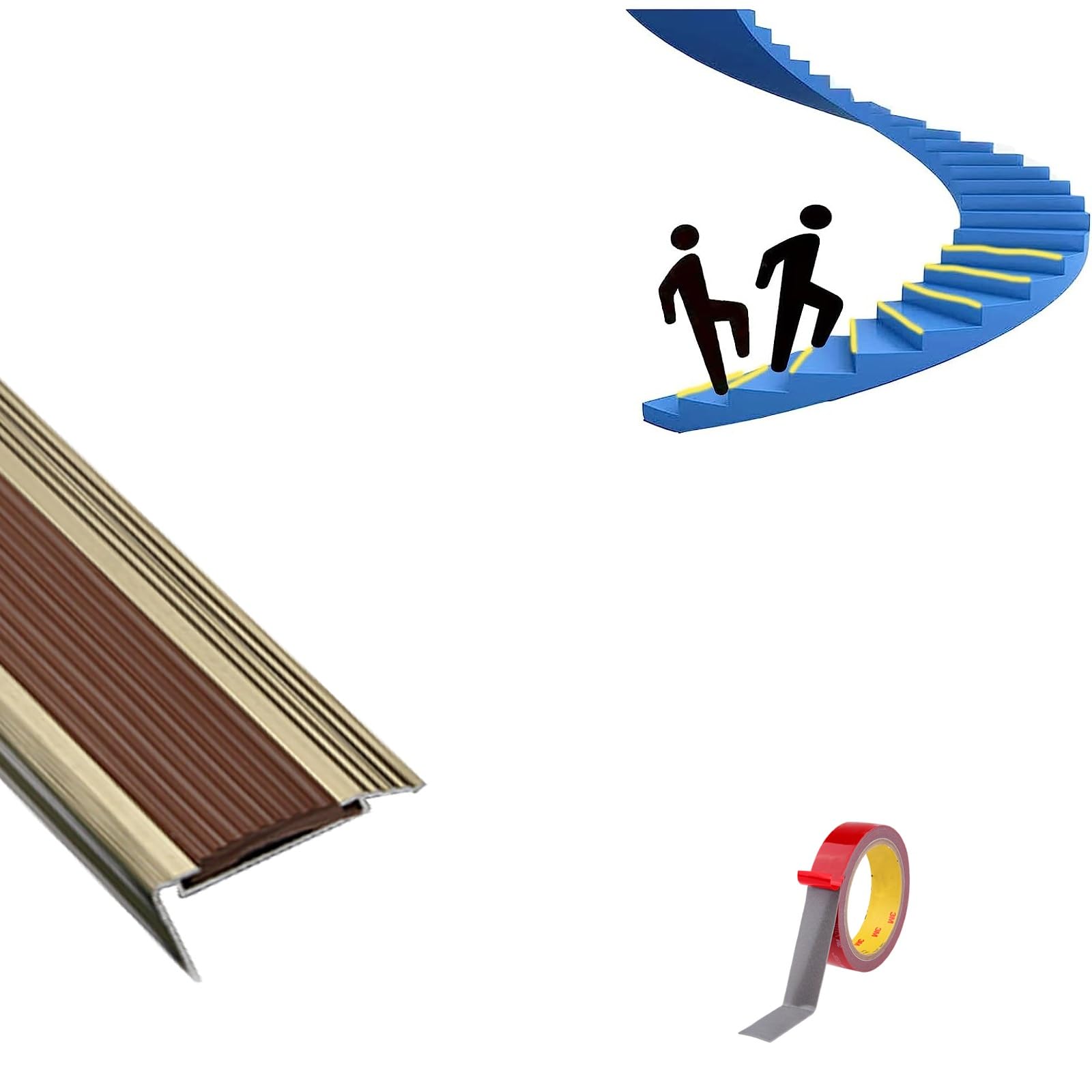 Aluminio Perfil De Borde De Escalón, Tiras Antideslizantes para Peldaños, Perfil Integral De Borde Escalonado En Forma De L, Doble Antideslizante, Con Pegamento Multiuso, Apto para Guarderías ( Color