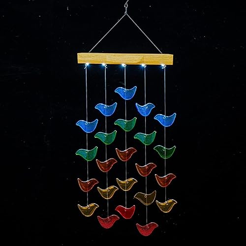 Miniatura 9 de Campanillas de viento para campanillas de viento exteriores, carillón de viento de luz solar única, carillón de viento colgante de vidrio con luz