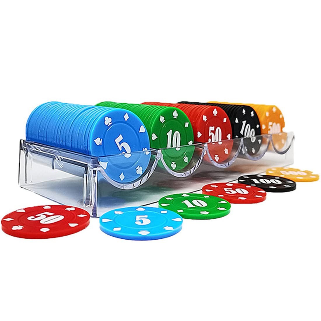 TOZTVXU 100 Pieces Poker Chips Set, Plastic Chips Round Colorful Game Coins, Come with Acrylic Case Bingo Chip Counting Discs for Family Activity Game Poker Chips Mahjong Game Chips