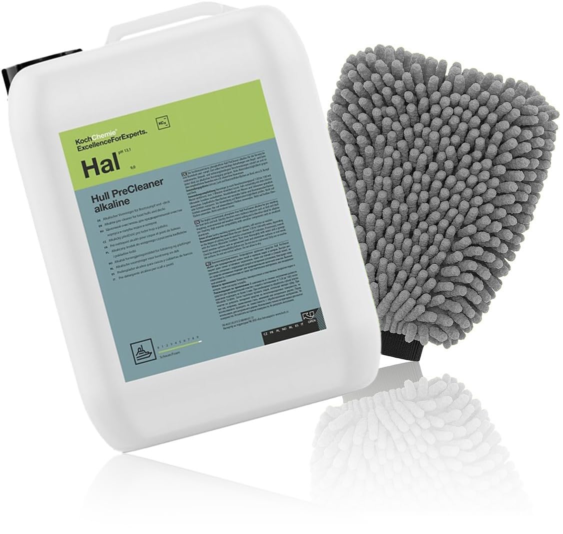 wortek Koch Chemie Hull Precleaner Alkaline Hal 10 l avec gant de lavage en microfibre pour bateau, pré-nettoyant pour bateau, pré-nettoyant pour coque de bateau, yacht, pré-nettoyant
