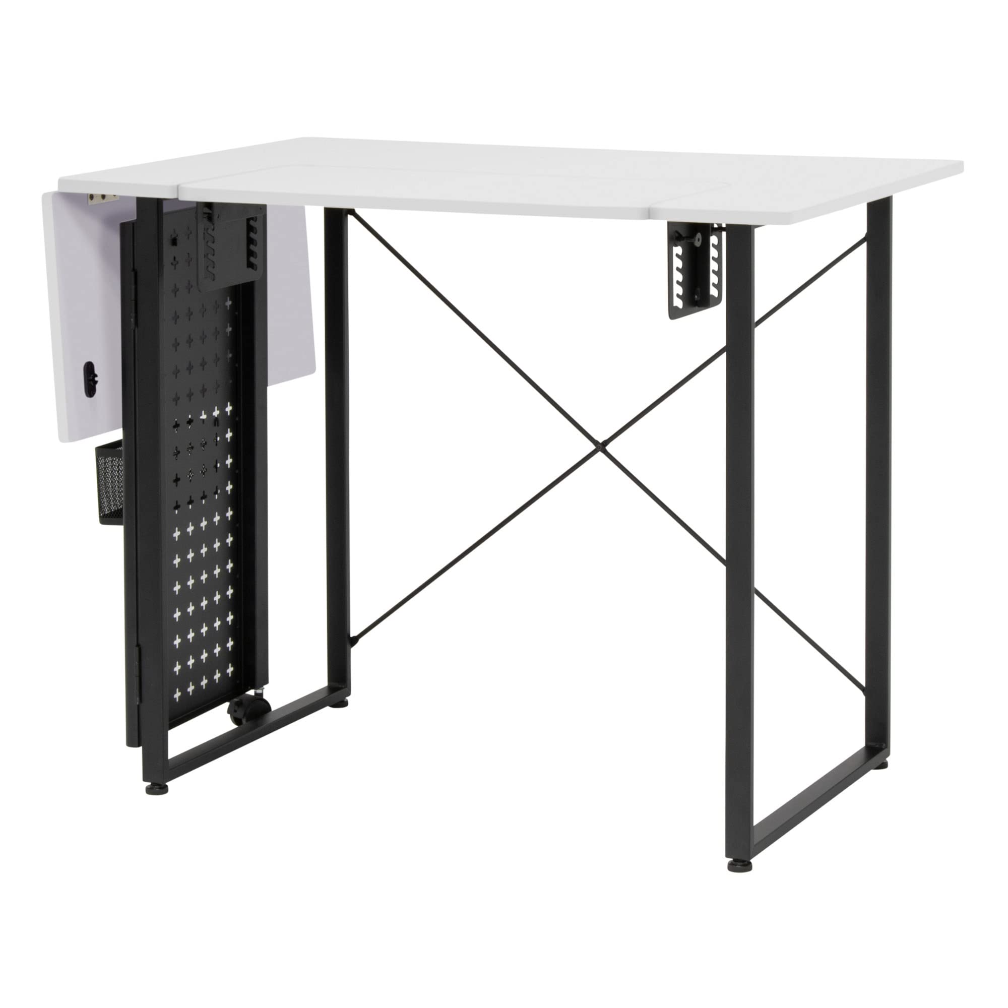 Sewing Online Table de Couture en Ligne avec Panneau de Rangement Pliable, Pieds Blancs/Noirs – Table pour Machine à Coudre avec Plate-Forme réglable, rallonge à abattant, Crochets de Rangement