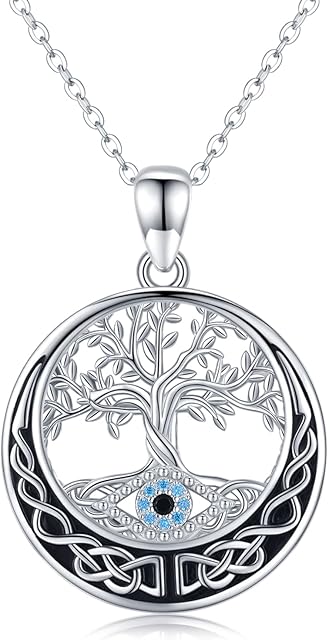 TwoAnts Tree of Life Necklace 925 Sterling Silver Evil Eye Pendant Necklace Protection Necklace Celtic Jewellery Gifts for Women Girls
