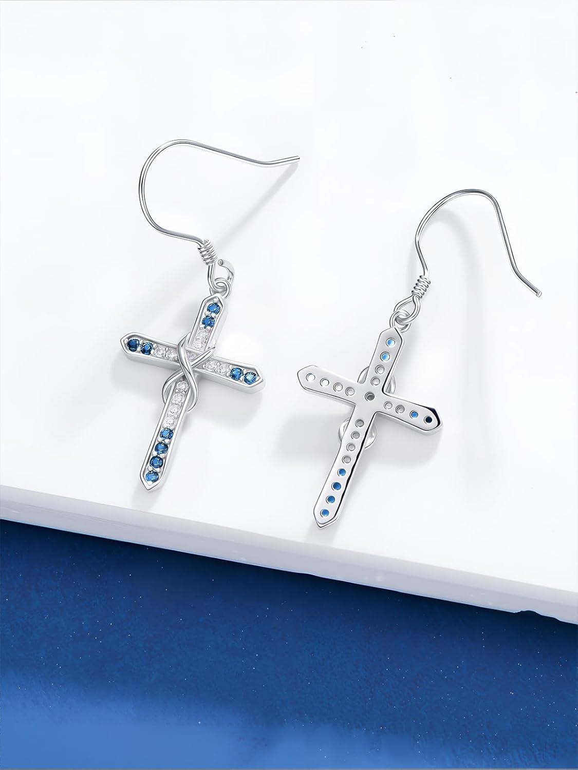 Seiyang Cross Birthstone Earring 925 Sterling Silver Cross Dangle Drop Earrings with 12 Months Birthstone Religious Christian Jewelry Gifts for Women Mom Her - Image 4