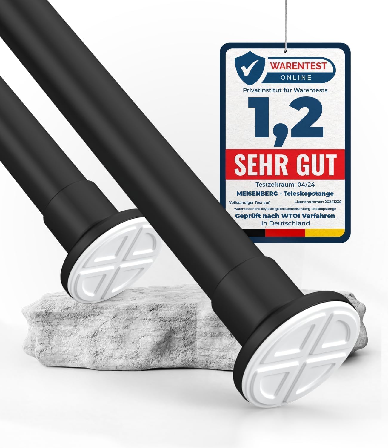 MEISENBERG - Asta per tende, senza praticare fori, 210-260 cm, diametro 32 mm, nero opaco, resistente, da infilare, asta telescopica, per tende, divisori e balconi