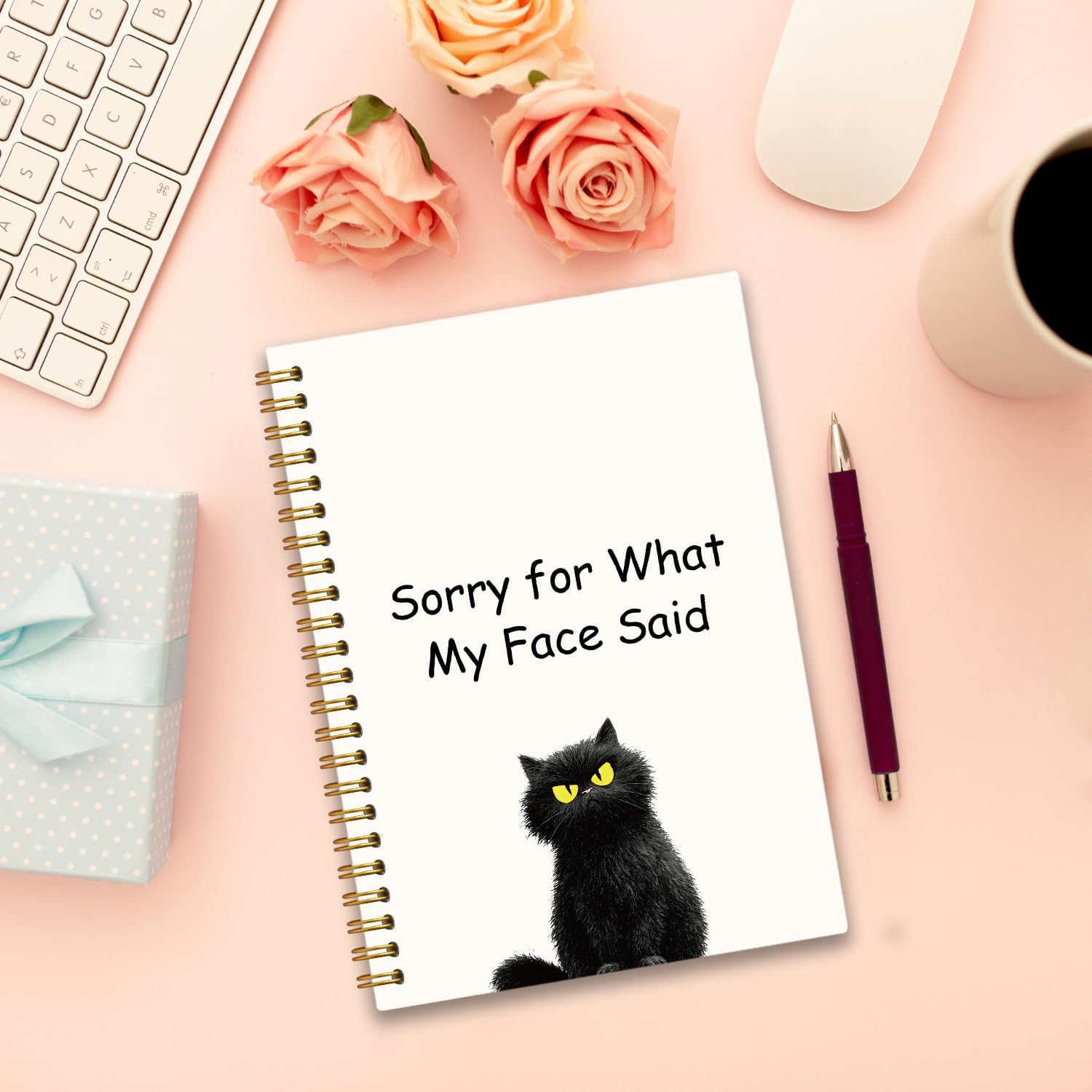 Funny Cat Notebook Journal,Funny Black Cat Notebooks for Coworker Employee Women Men,Sorry for What My Face Said Sarcastic Spiral Notebook Journal,5.8x8.3 in image 2