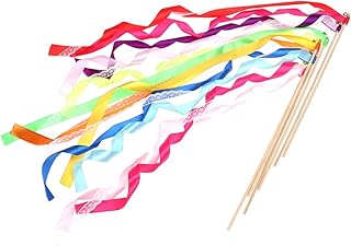 COHEALI 10 Pçs Brinquedo A Granel Ornamento Fita Brinquedos Para Crianças Arco-Íris Dança Anel De Fita Varinha Varinha Flâmula Vara De Fita Varinha De Fada Sino De Mão Para Girar Guidão O