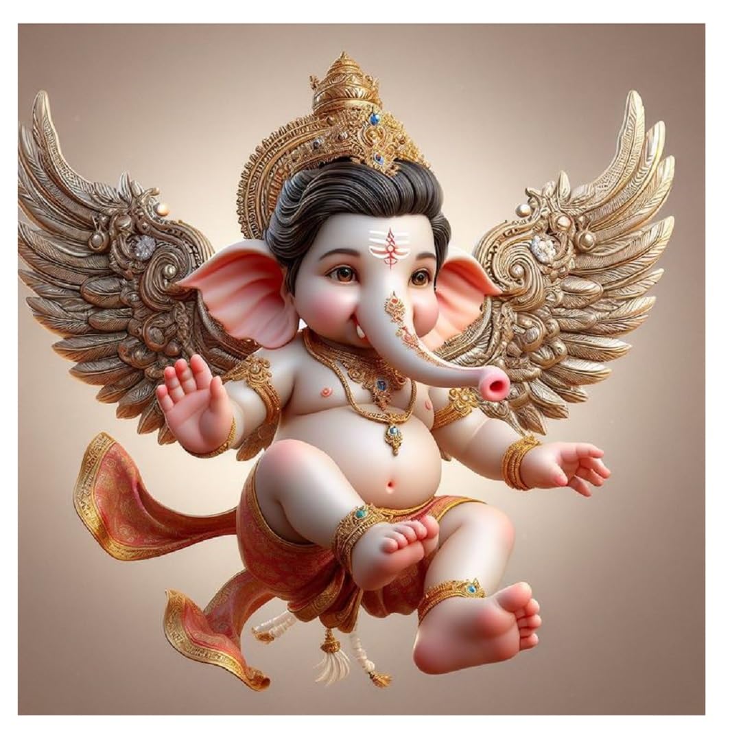 Omdecor Bal Ganu Happy Mood Wall God Wall Poster for Pooja Mandir, Office, Hall, Living Room (Size - 45Cm X 45Cm)