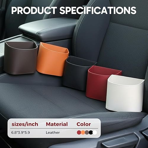 Miniatura 7 de Basurero universal de cuero para puerta de automóvil, a prueba de fugas, organizador multifuncional para asiento trasero para guardar teléfonos,