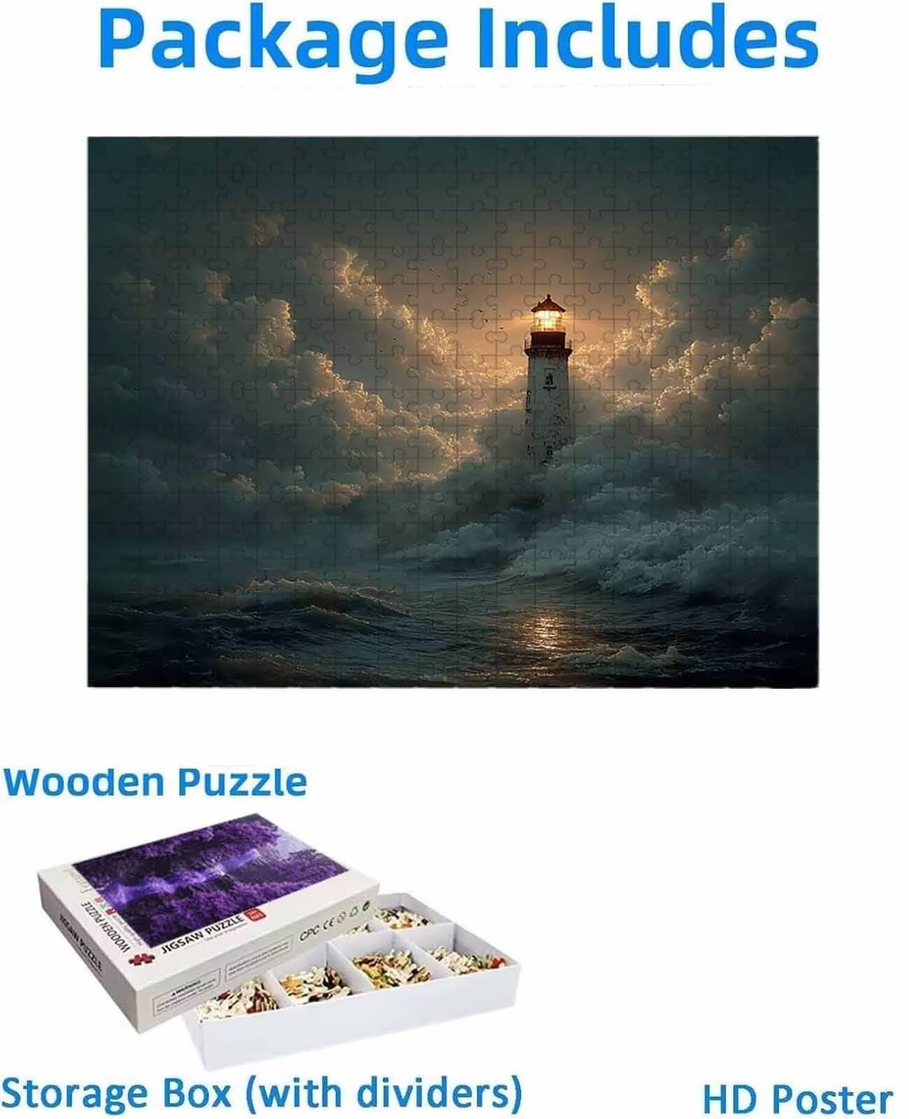 1500 Pezzi di Puzzle, faro nero 1500 Pezzi di Puzzle per Adulti, Regalo Anniversario, Regalo Natale, Decorazione Della Casa, Prevenzione Della Degenerazione Cerebrale Negli Anziani PjY1048 H-6