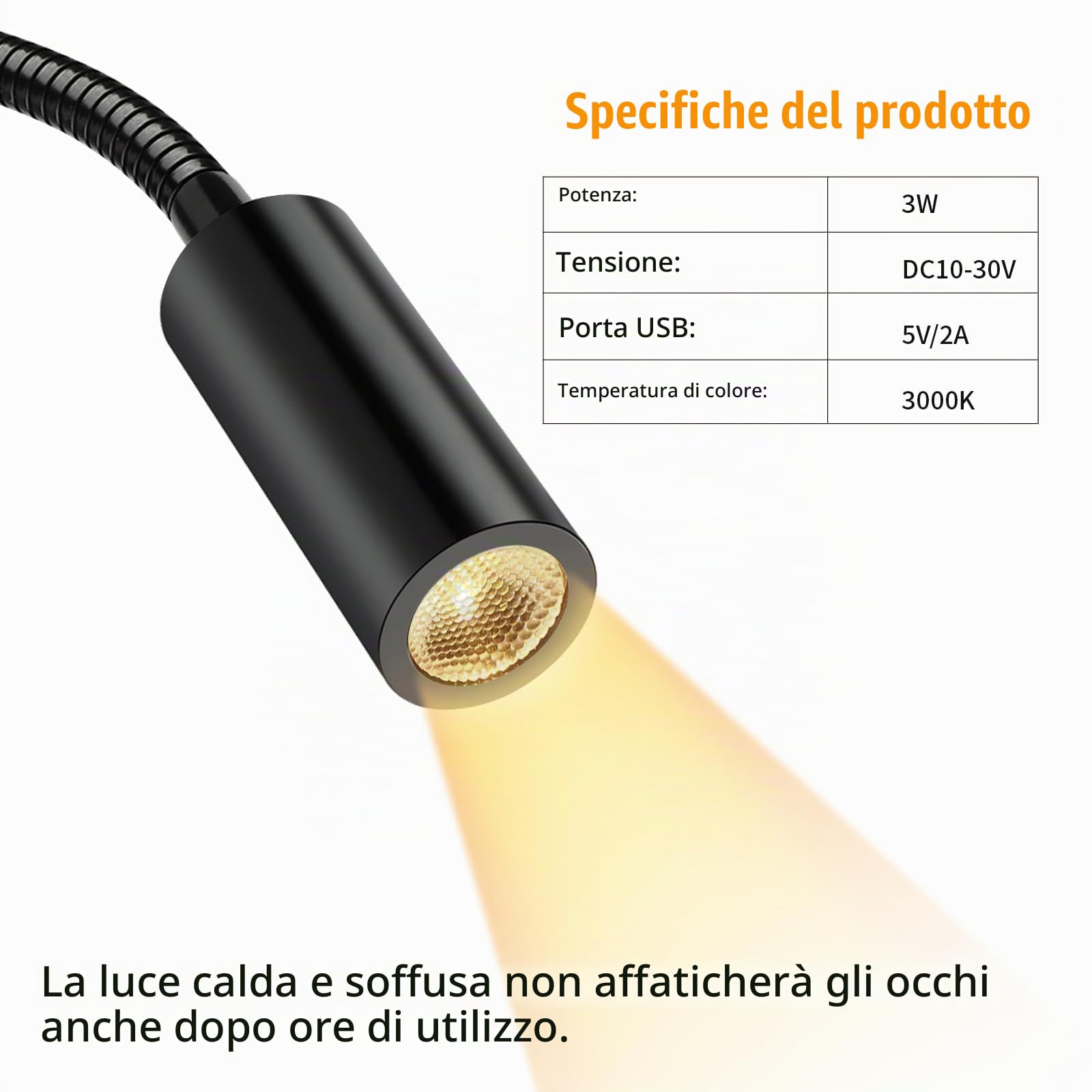 ERWEY 2 pezzi LED 12V Camper Lampade da Lettura Lampada da Parete camper a collo d'oca flessibile con USB, 3W 3000K DC 10-30V illuminazione interna per caravan yacht barca, nero
