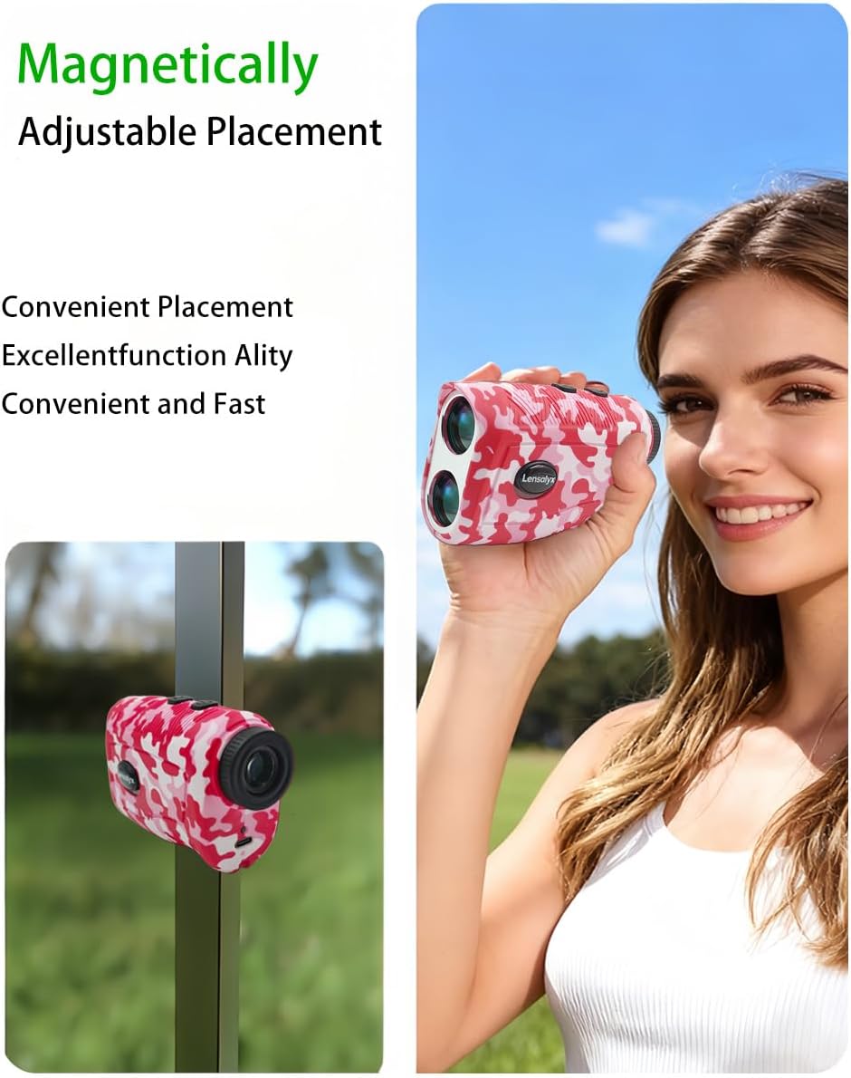 Pink Range Finder Golf - 1200 Yards Golf Rangefinder with Slope, 7X Magnification, Rechargeable, Built-in Magnetic Strip,0.1s Flag Pole Locking Vibration,Golf Accessories for Women