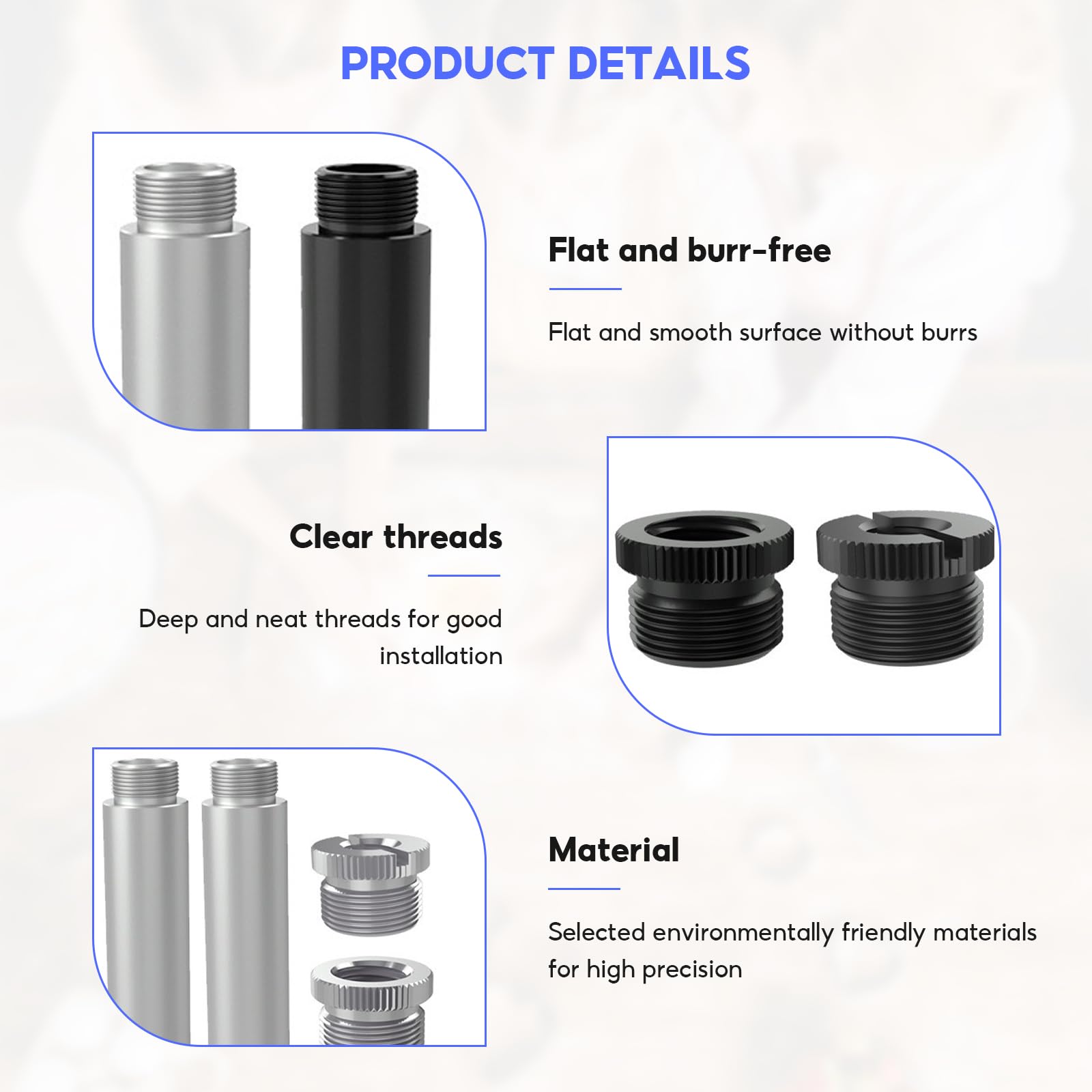2Pcs Microphone Extension Tubes and 4 Pcs Mic Thread Adapter (3/8 Female to 5/8-27 Male), Mic Stand Extender - Image 3