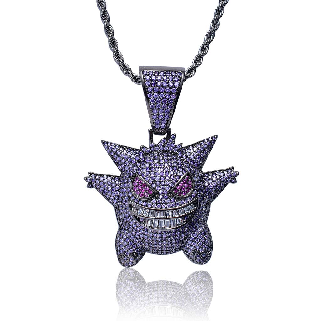 Sping Jewelry Gengar Purple Cubic Zirconia Hip Hop Pendant Necklace for Fans Classic Collection
