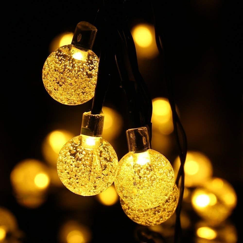 Guirnalda de luces solares impermeables para exteriores, 1 paquete de 50 luces LED de 2,3 cm cada una, luces solares de patio con 8 modos de iluminación para jardín, patio, porche, fiesta de boda
