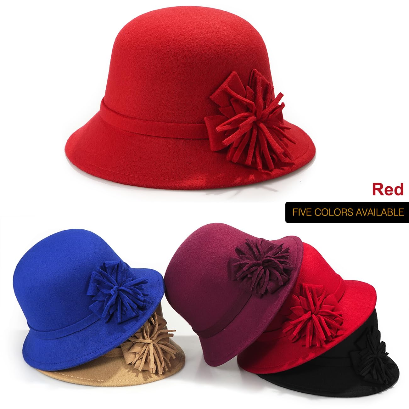 MESU Sombrero de fieltro para mujer, diseño floral, estilo vintage, de los años 20
