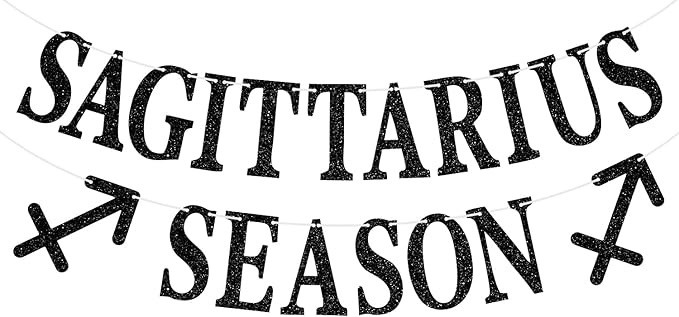 Sagittarius Season Banner, Big Sagittarius Energy Bunting Sign, 12 Constellation Theme Happy Birthday November/December Horoscope Birthday Party Decorations Supplies, Black Glitter