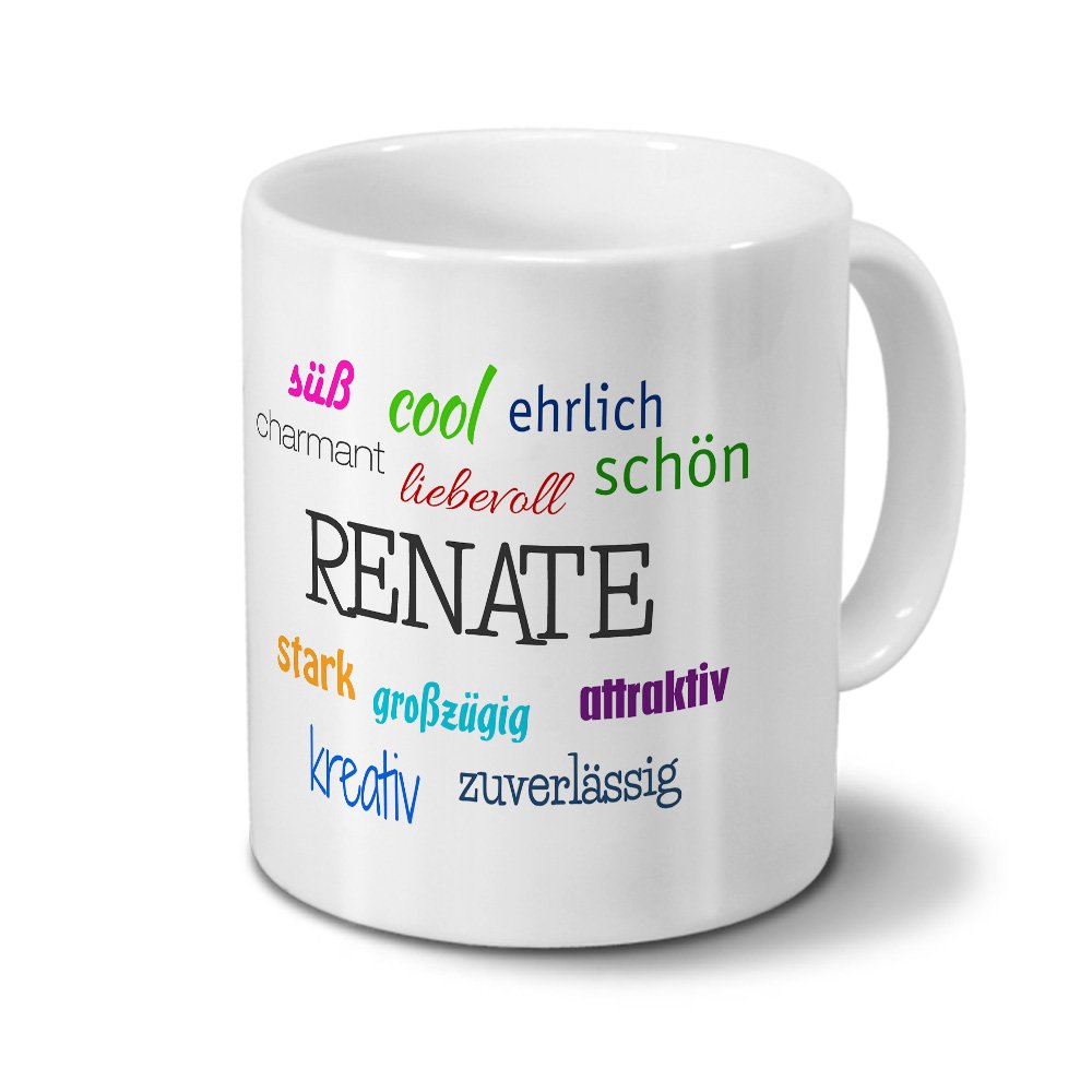 Personalisiert Tasse „Renate“ – Kaffeebecher 325 Ml, Hellblau, Spülmaschinenfest, Mit Positivem Spruch