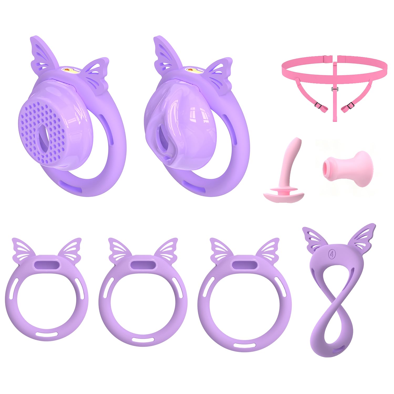 Male Flat Chastity Cage 2-Piece Set, Yithuet Soft Ring Chastity Cage Violet