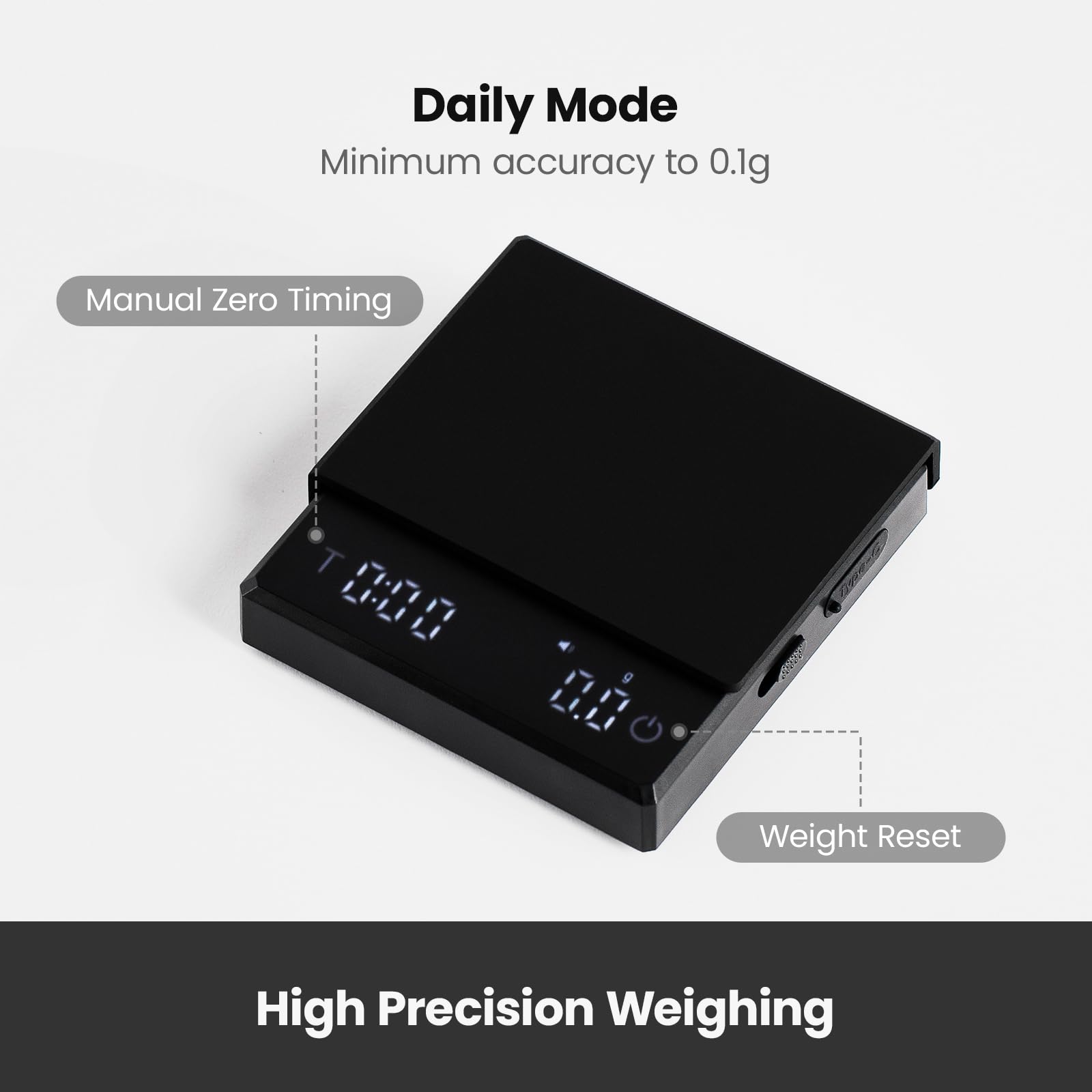 Gemilai Báscula digital de café con temporizador, 2 kg/0,1 g de alta precisión, medición precisa para espresso y vertido, con pantalla LCD, recargable