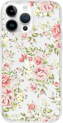 Miniatura 7 de Funda para iPhone 15 Pro Max con diseño floral rosa campestre, bonita funda transparente para teléfono para mujeres y niñas protección contra caídas