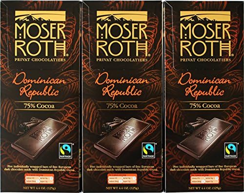 Fair Trade Chocolate Bars - Dominican Republic 75% Cocoa (3 Bars) - Moser Roth