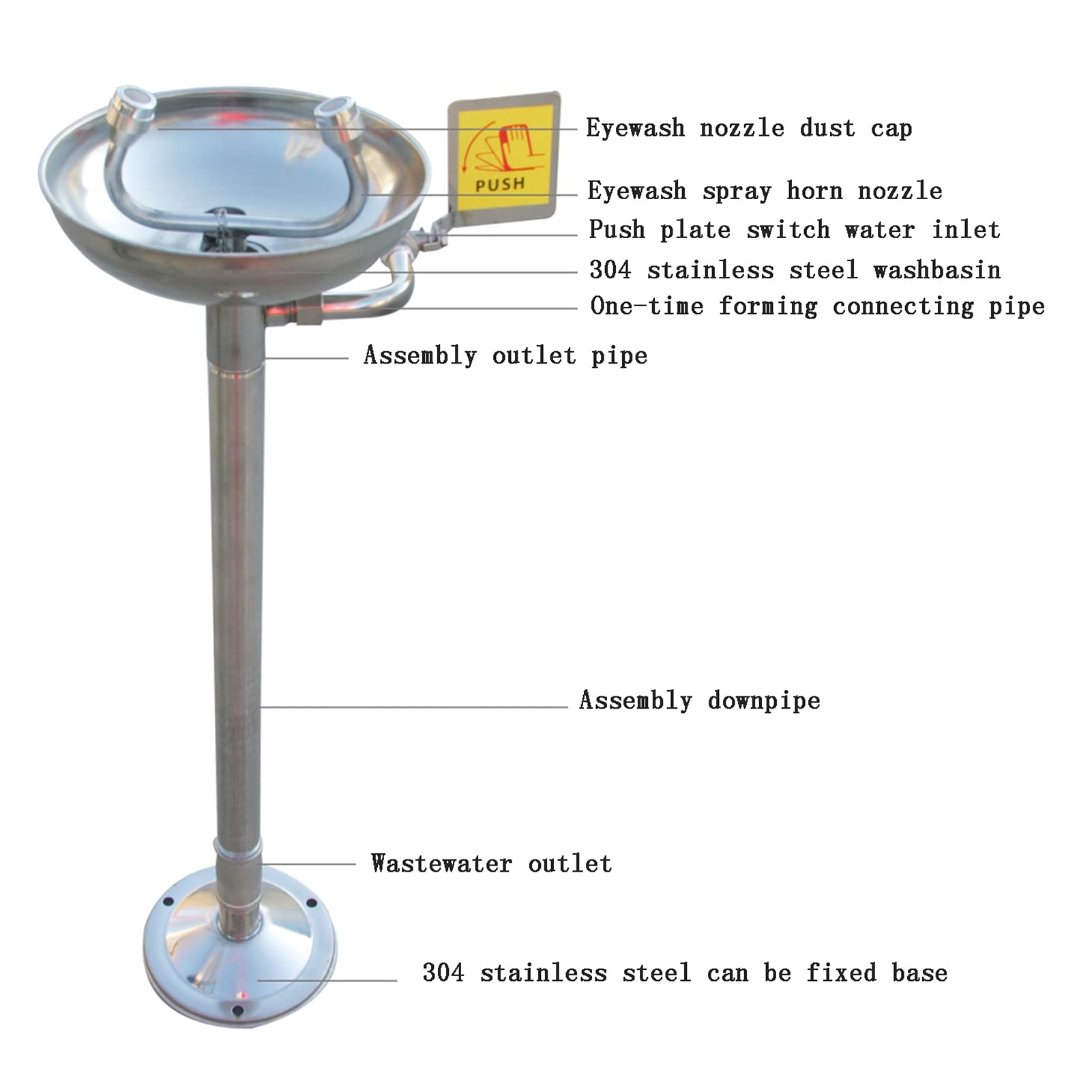 Estación lavaojos de Emergencia, Cuenco lavaojos de Acero Inoxidable 304 con Tablero de Empuje Manual, para Laboratorios, fábricas químicas y Rescate.,