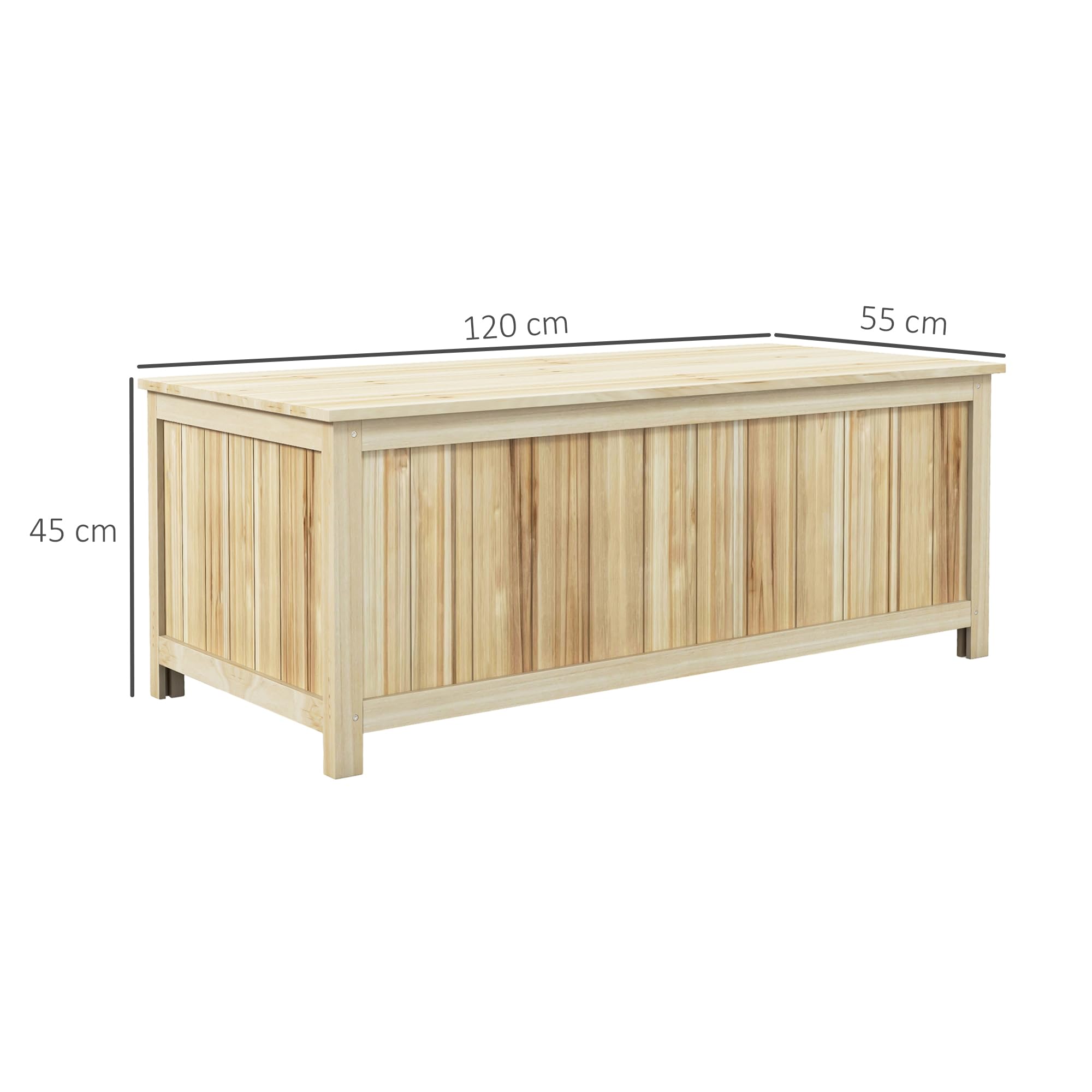 Outsunny Panca Contenitore da Giardino da 172L in Legno di Abete, Baule da Esterno 120x55x45cm Colore Legno