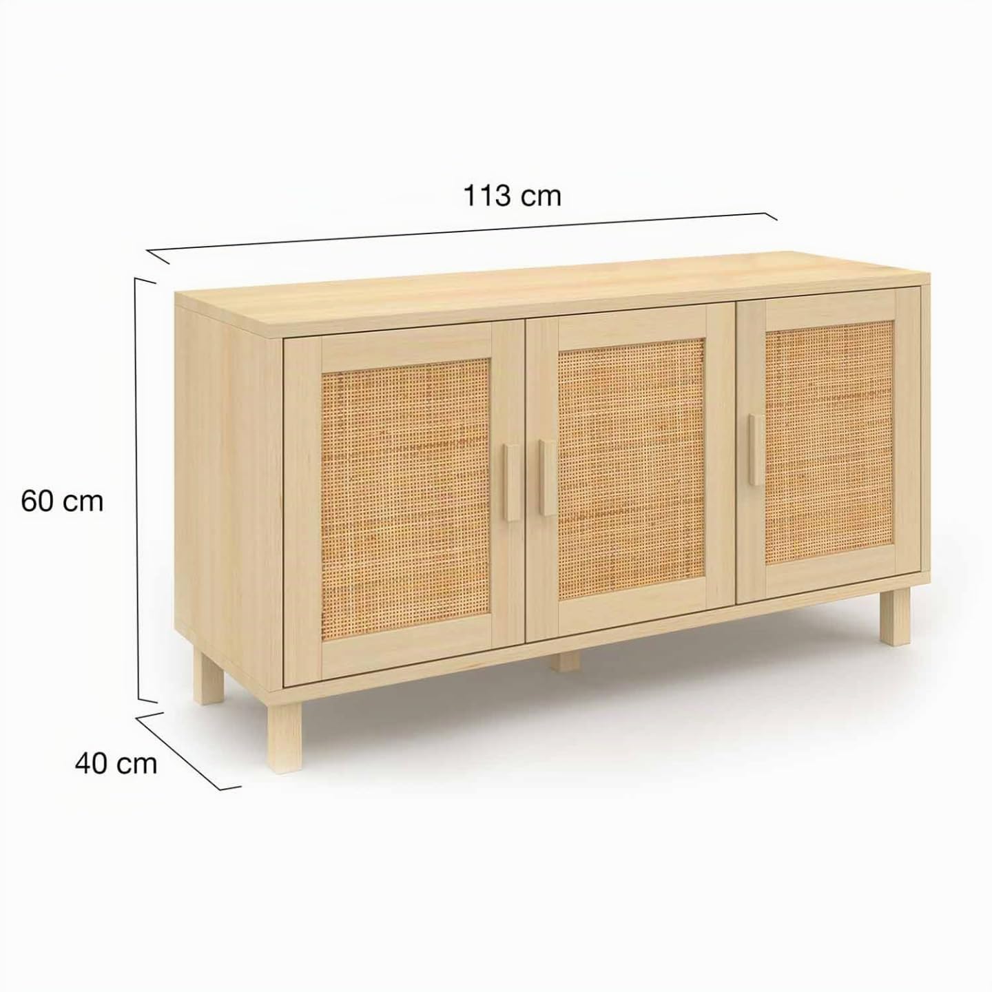 IDMarket - Mueble bajo de estilo vintage de 113 cm ELIN 3 puertas con efecto natural de malla tubular