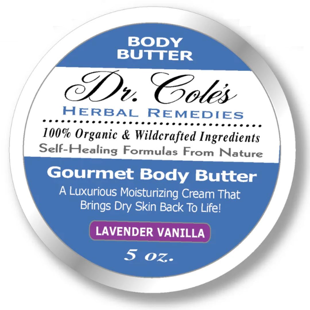 Dr. Cole's Gourmet Body Butter – Luxurious Organic Moisturizing Cream to Revitalize Dry Skin | 100% Organic & Wildcrafted Ingredients | Hand, Foot, and Body Moisturizer (Lavender Vanilla)