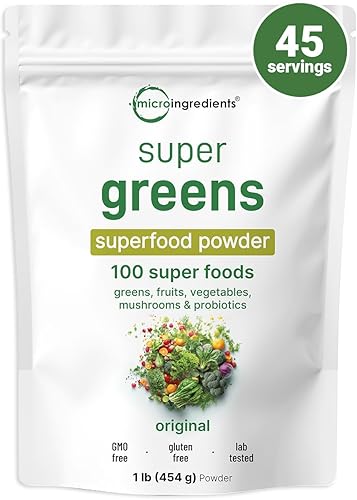 Micro Ingredients Super Greens en polvo, 1 libra, mezcla de 100 superalimentos con verduras diarias, frutas, verduras, champiñones y probióticos