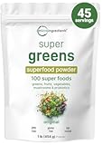 Micro Ingredients Super Greens Powder, 1lb | 100 Superfood Blend with Daily Greens, Fruits, Vegetables, Mushrooms & Probiotics | Source of Vegan Protein & Enzymes | Non-GMO, Gluten-Free, No Additives