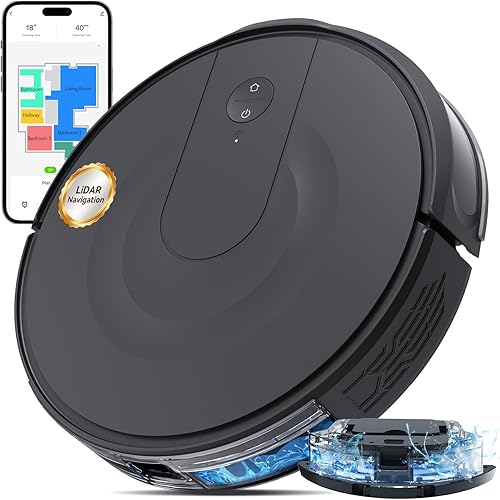 Combo de aspiradora y trapeador robot, navegación LiDAR, aspiradora robótica de succión de 9000 Pa - Diseño ultra delgado, tiempo de ejecución de