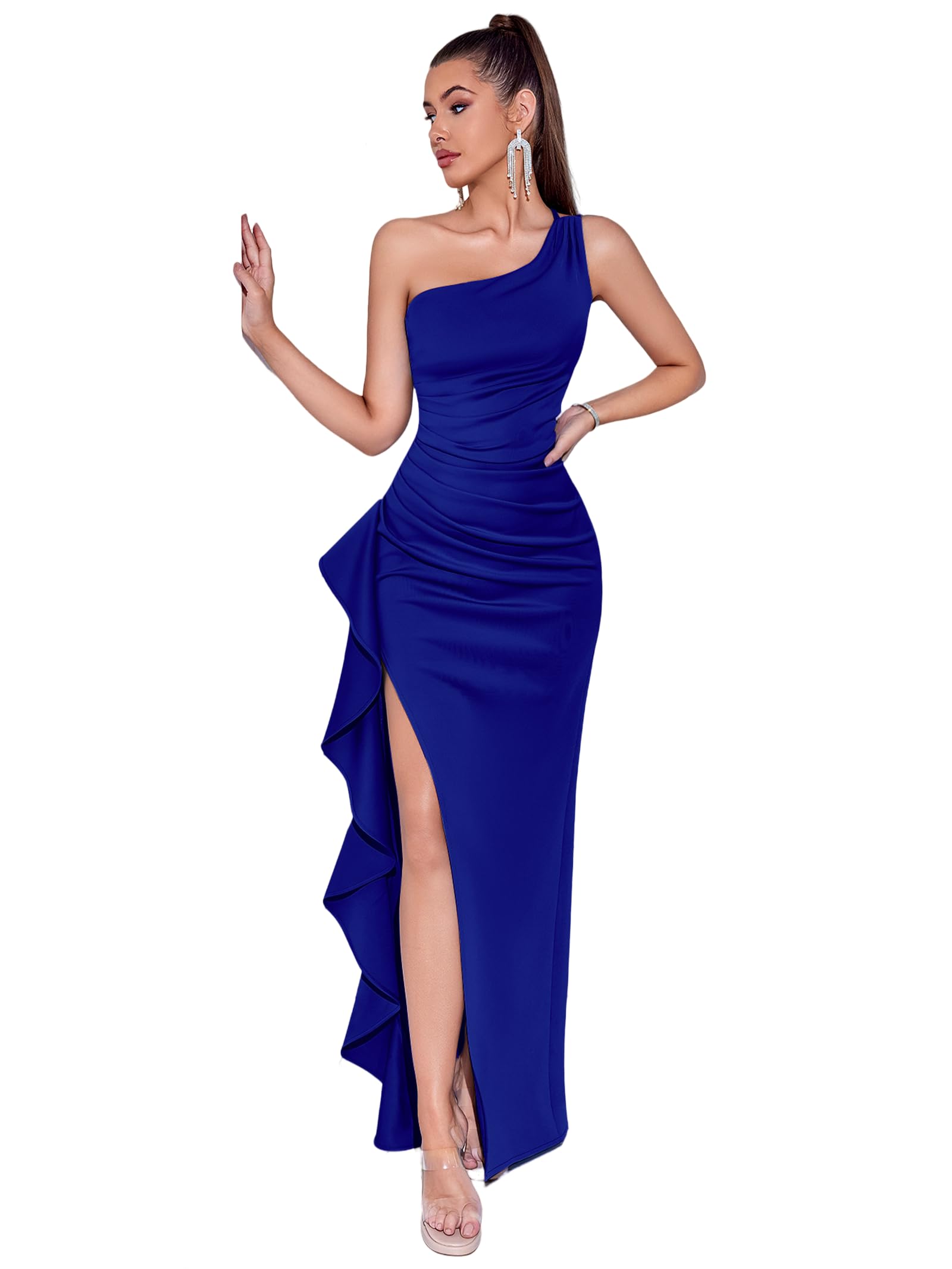 ADYCE One Shoulder Bodycon Formal Long Dress