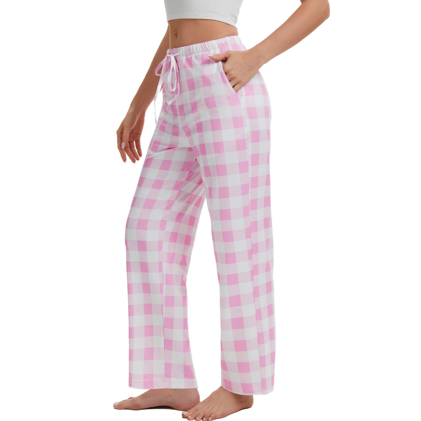 ccko Women’s Comfy Pajama Pants with Pockets, Stretch Drawstring Lounge Pants, Soft Casual Wide Leg Pjs Sleep Bottoms