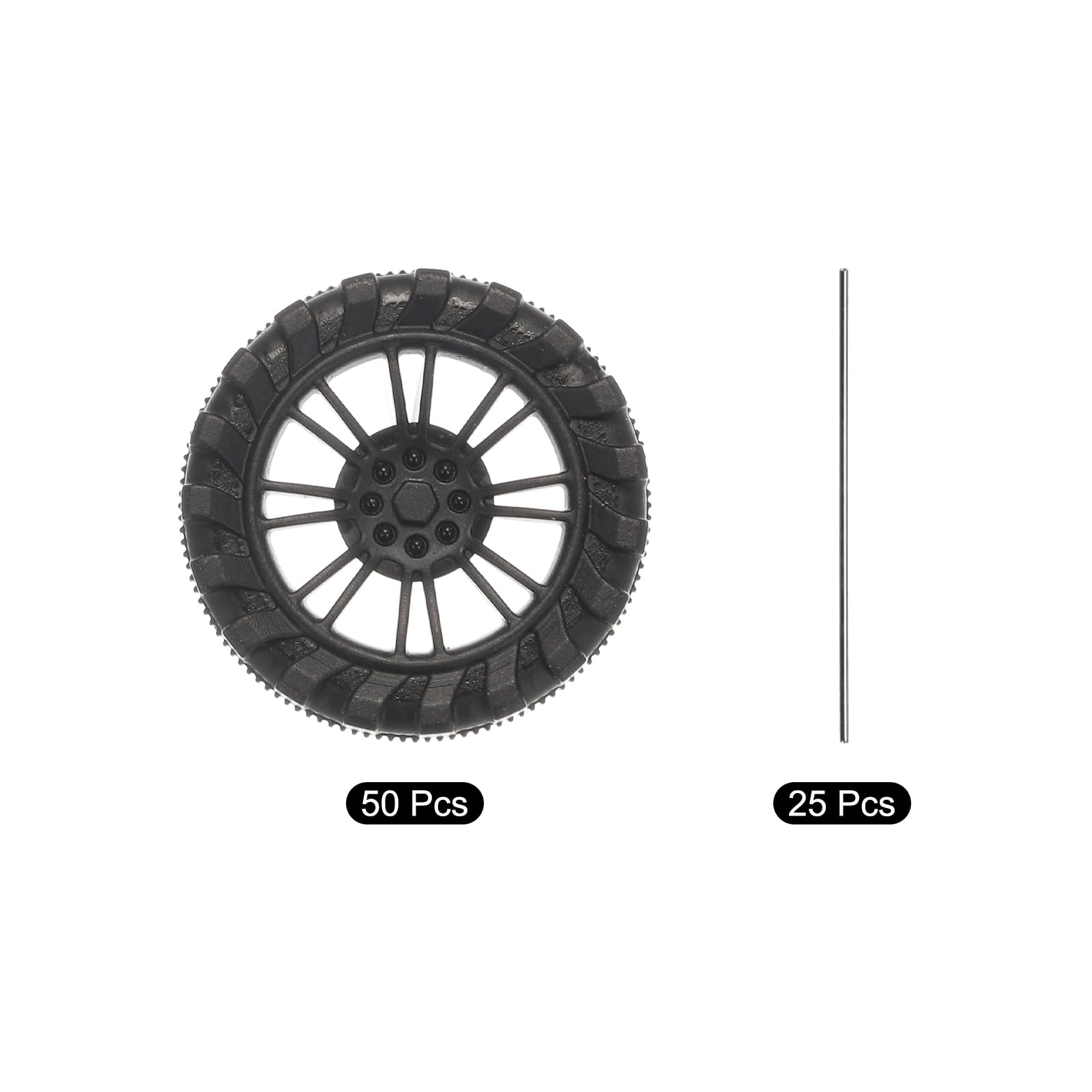 QUARKZMAN 200 Pezzi Ruote Per Modellini 30x9mm Con Assi – Per Auto RC, Aerei, Camion, Barca, Fai Da Te (Nero) - 3