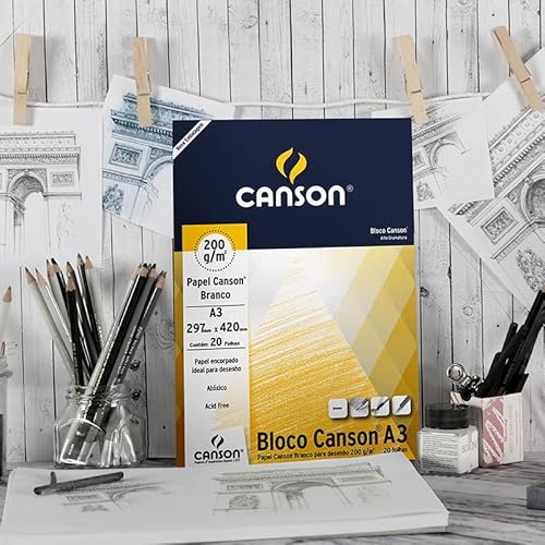 CANSON Tecnica, Papel para Desenho em Bloco, Gramatura 200 g/m², Tamanho A3, Cor Branco
