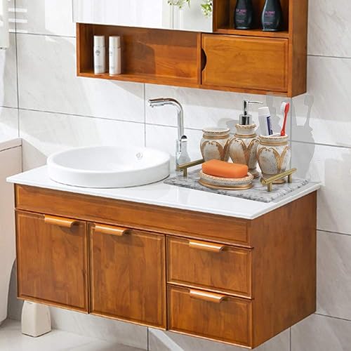 Miniatura 4 de LUANT Juego de accesorios de baño de 4 piezas, incluye vaso, soporte para cepillo de dientes, jabonera y dispensador de jabón, blanco con dorado