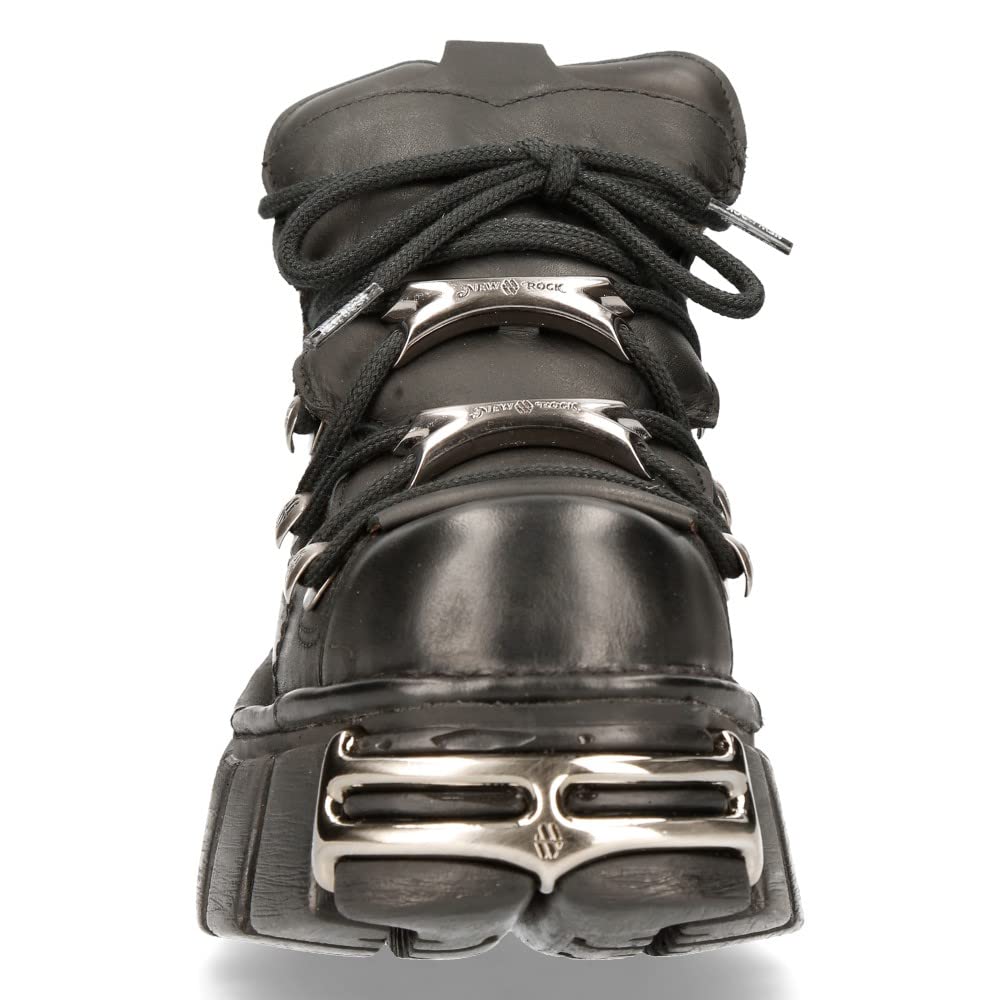New Rock Botín Piel Negro Mujer Zapato Plataforma ICONIC 106 Black Woman Ankle Leather Shoes Boots M.106N-S16