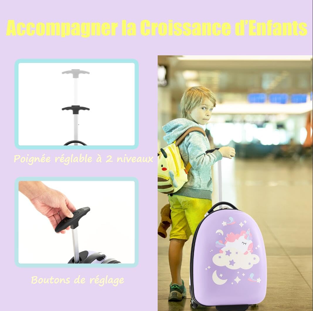 SOARS Valise Enfant 16", Valise Cabine Enfant à roulettes avec Poignée Télescopique Réglable à 2 Niveaux, Matériau Sûr, Imperméable et Durable, Léger de 1,5 KG, Cadeau pour Garçon et Fille 3+ Ans